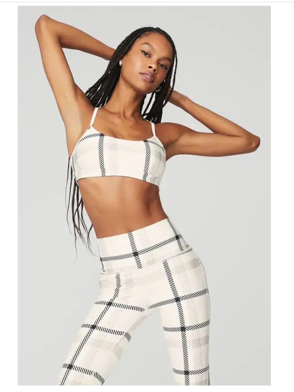 ALO Yoga Plaid Seamless Crop Bralette & Leggings - White/Black
